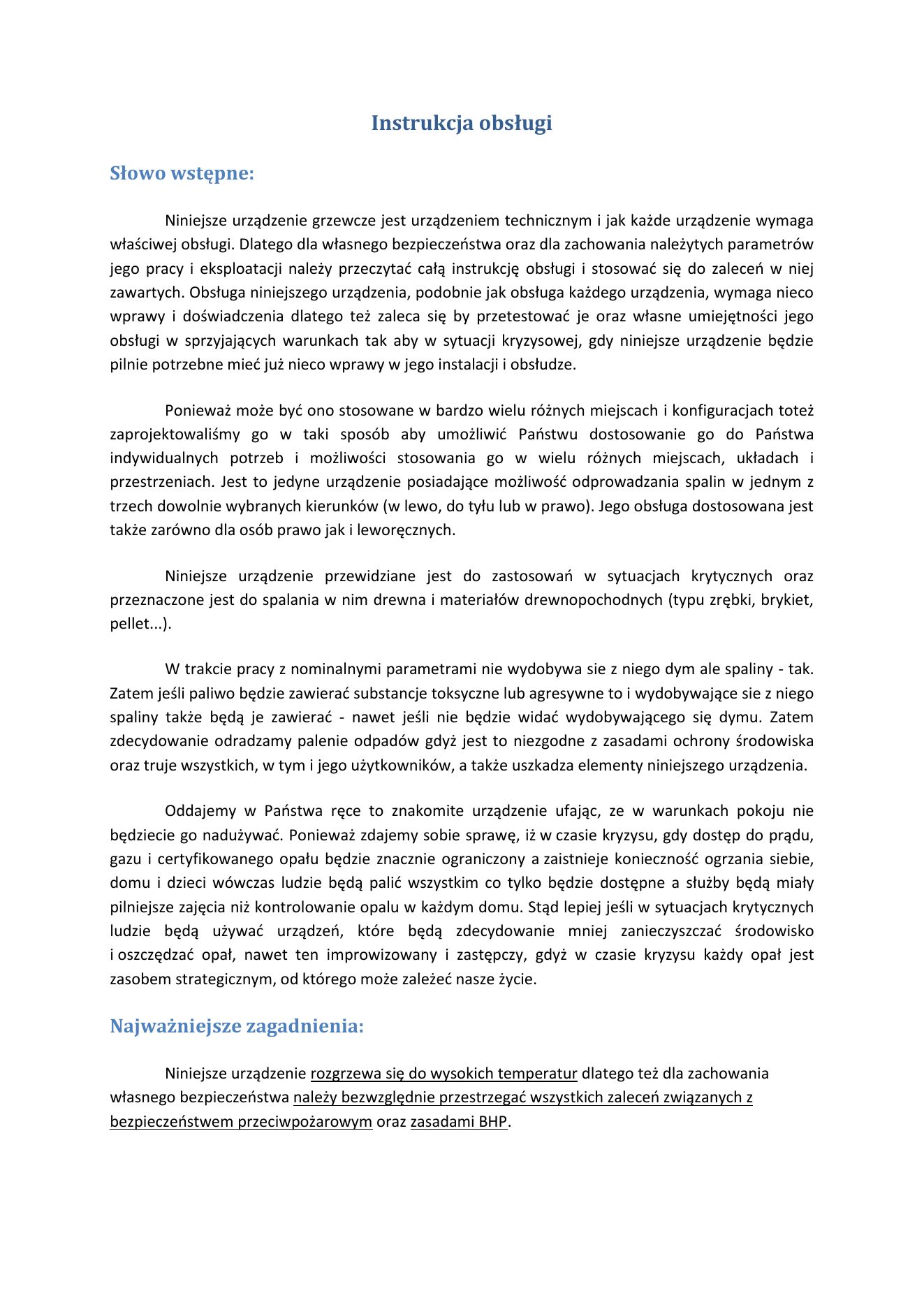 Instrukcja pieca, strona 1